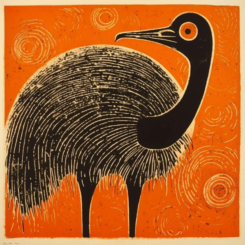 Retro Bird Lithograph Ostrich