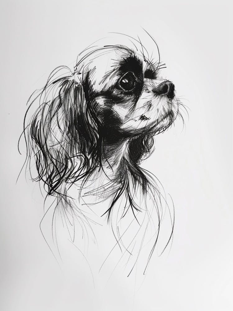English Toy Spaniel Kohlezeichnung 2