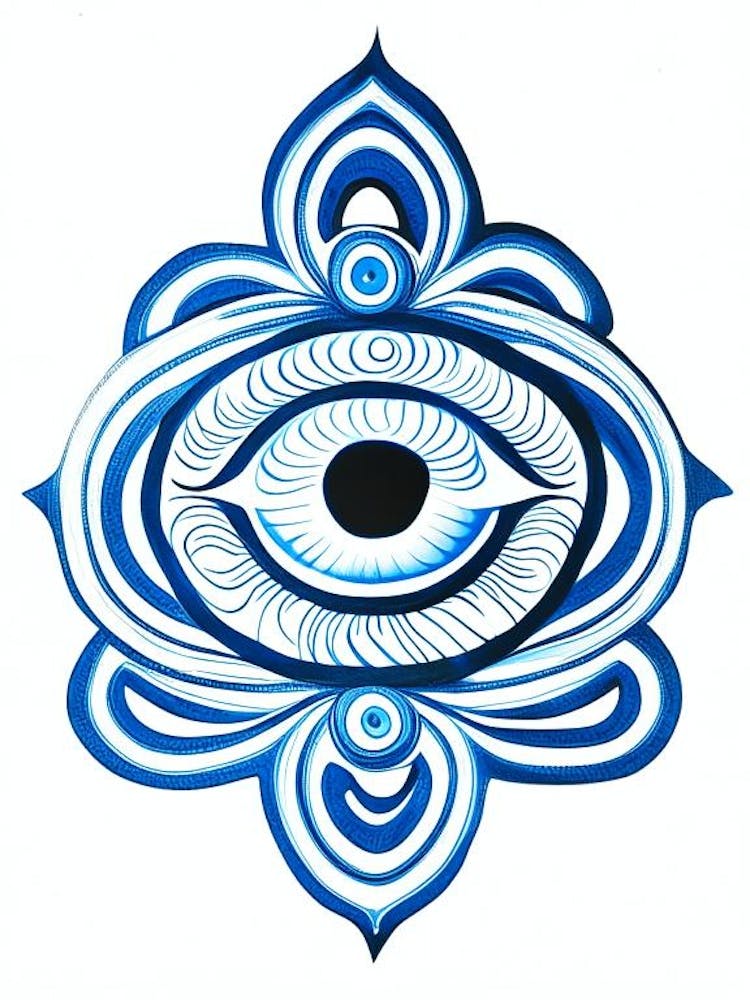 Om Aum, Symbol, Third Eye Blue & White 1