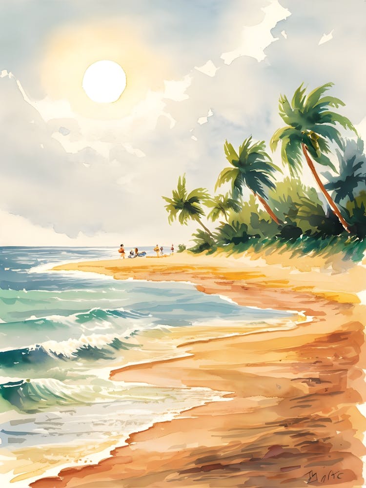 Watercolor Of A Beach