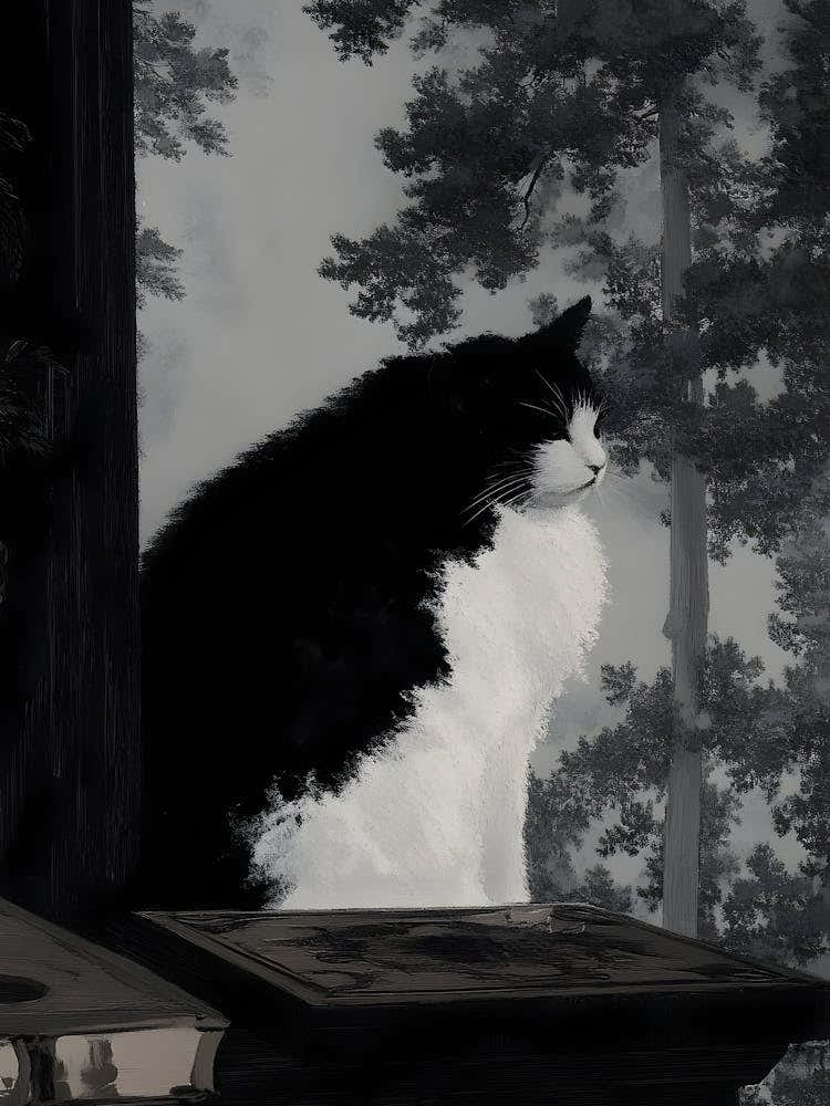 Dark Gothic Cat Sitting On A Window Sill