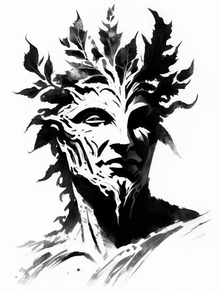 Green Man Symbol 1 Black And White Painting