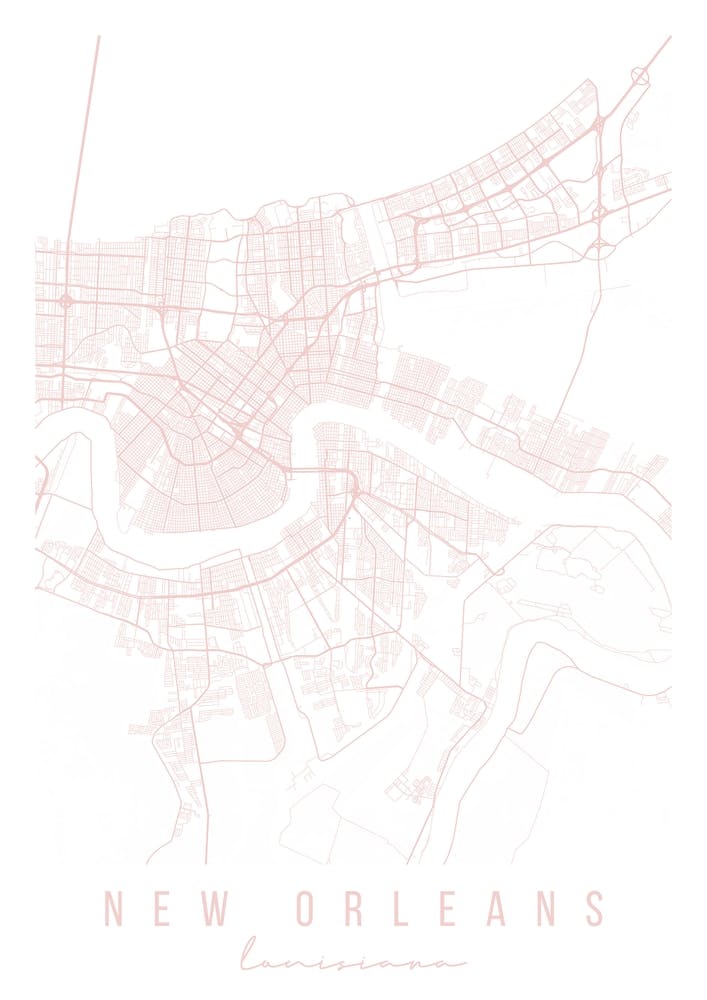 New Orelans Louisiana Light Pink Minimal Street Map