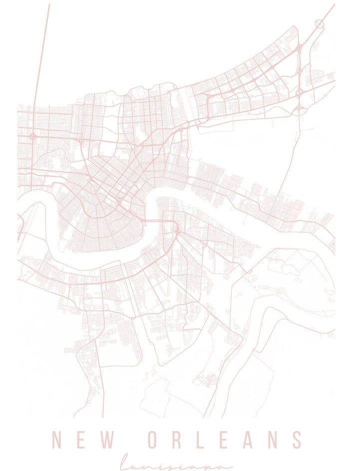 New Orelans Louisiana Light Pink Minimal Street Map