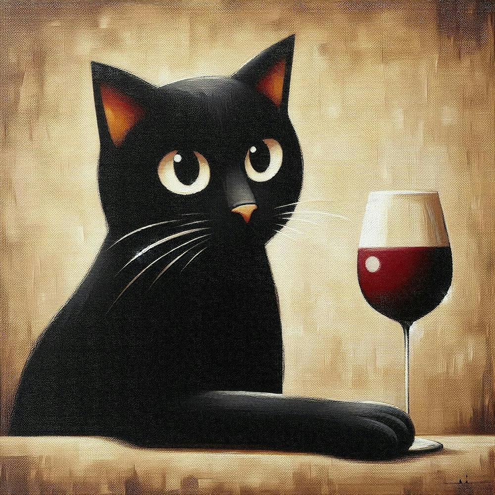 Black Cat With Wine Glass 2