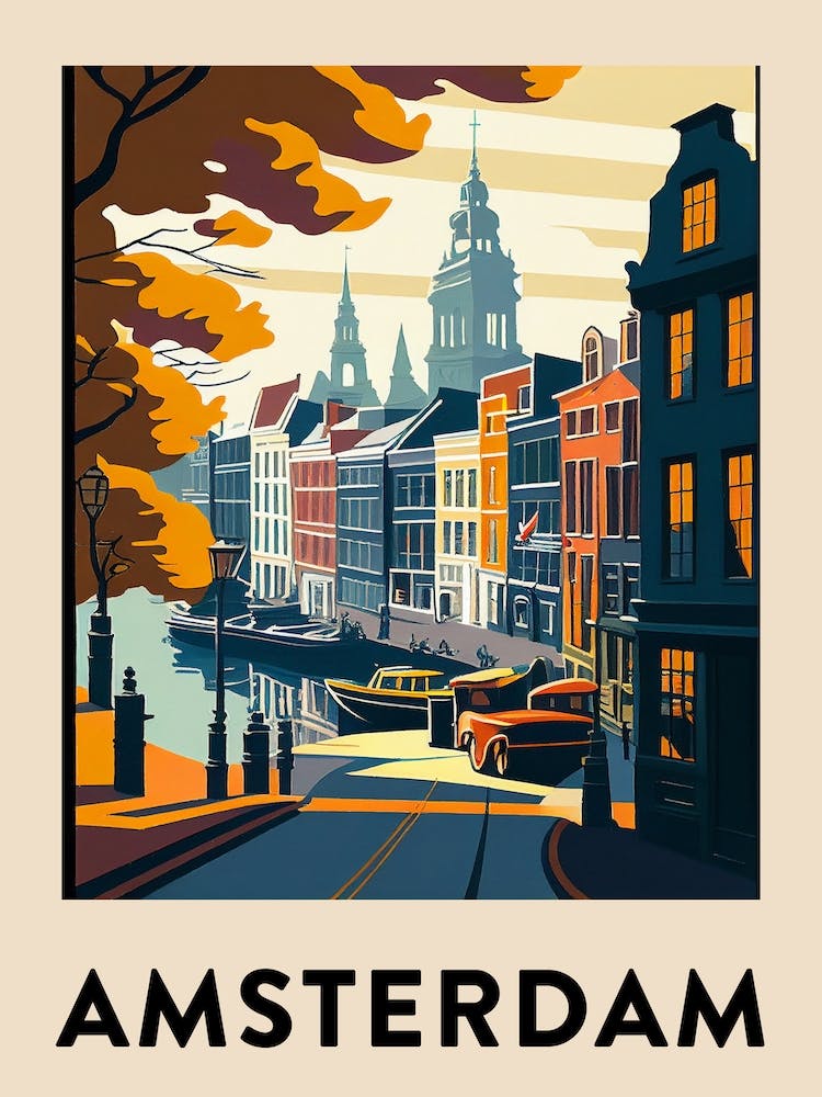 Amsterdam 2 Vintage Travel Poster