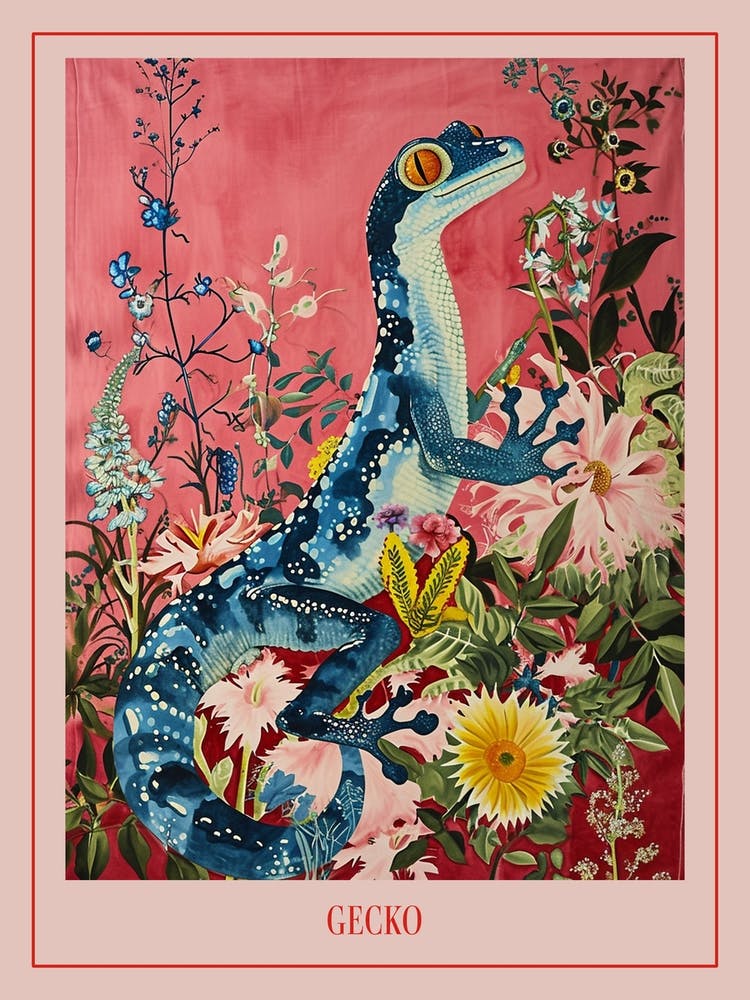 Floral Animal Painting Gecko 1 Poster