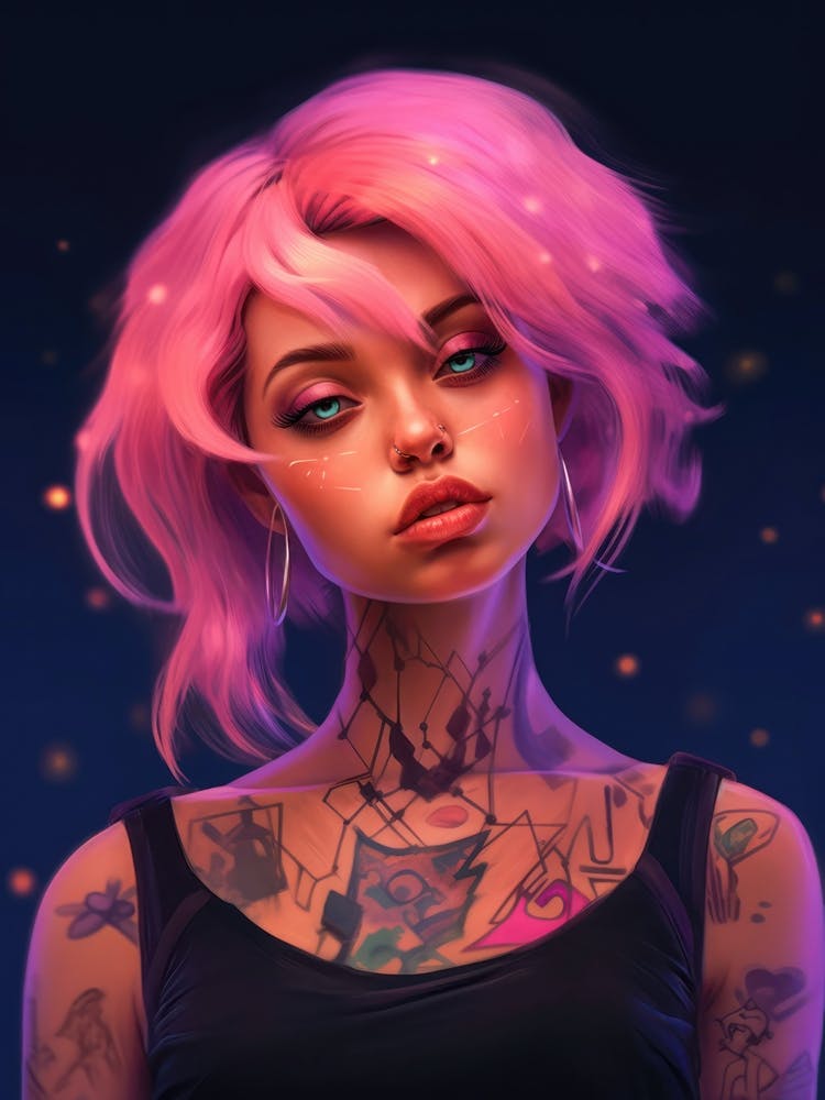 Hot Punk Girl with Pink Hair