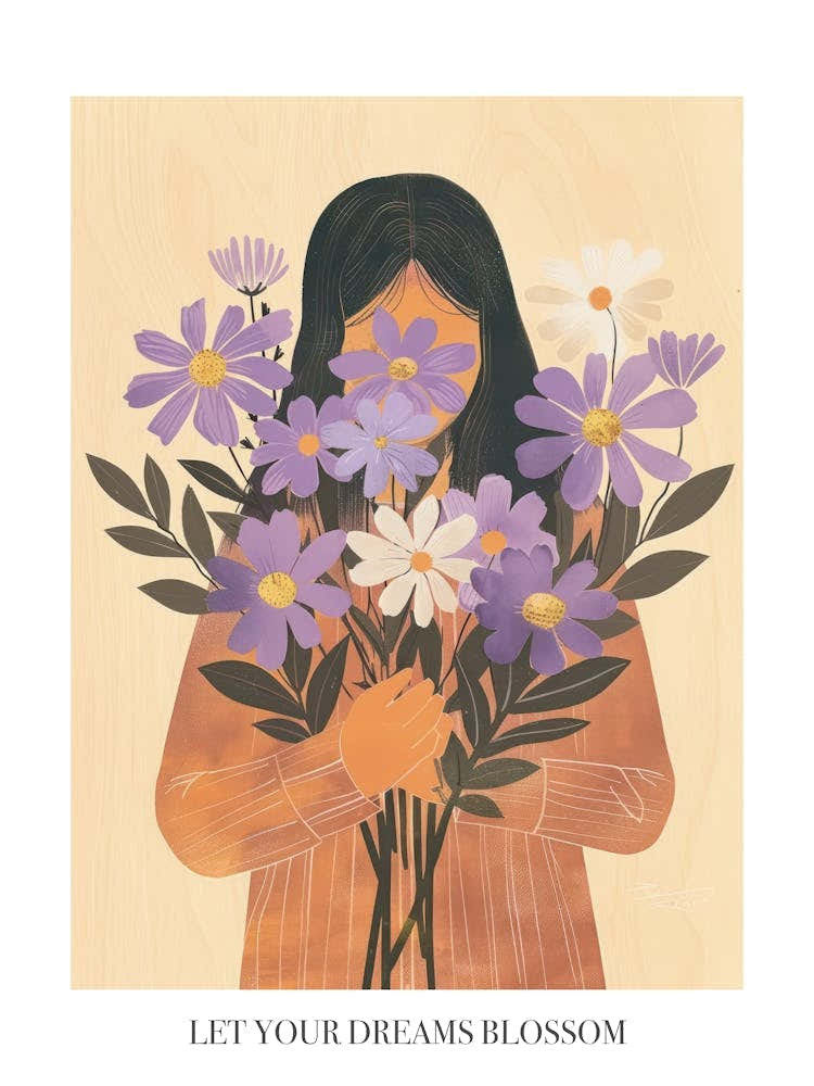 Let Your Dreams Blossom Poster Spring Girl With Purple Flowers 3