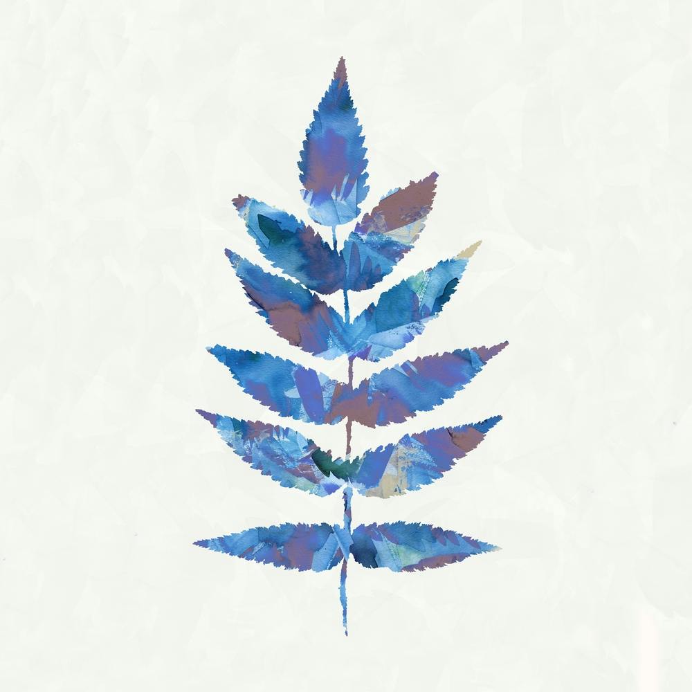 Botanical Watercolour Leave Blue Purple Square