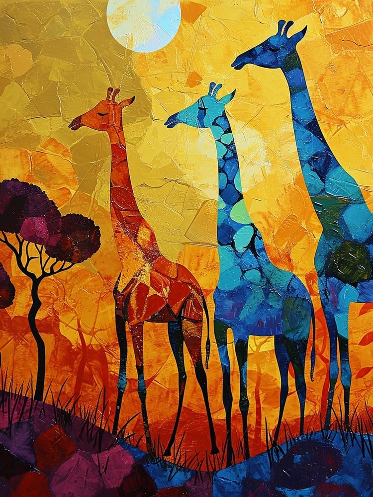 Abstract Giraffe Herd In The Sunset 3