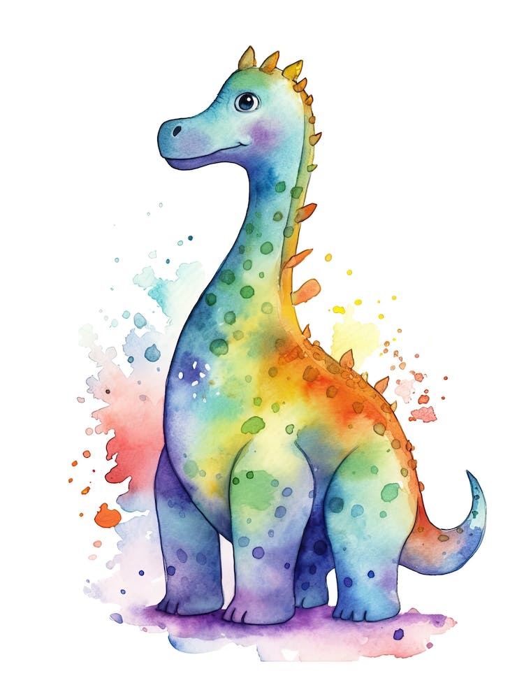Diplodocus Cute Dinosaur Watercolour 1