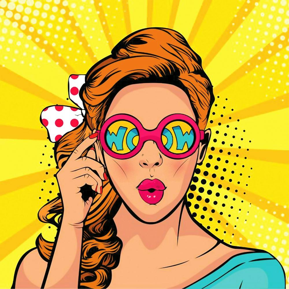 Pop Art Redhead Girl With WOW Sunglasses