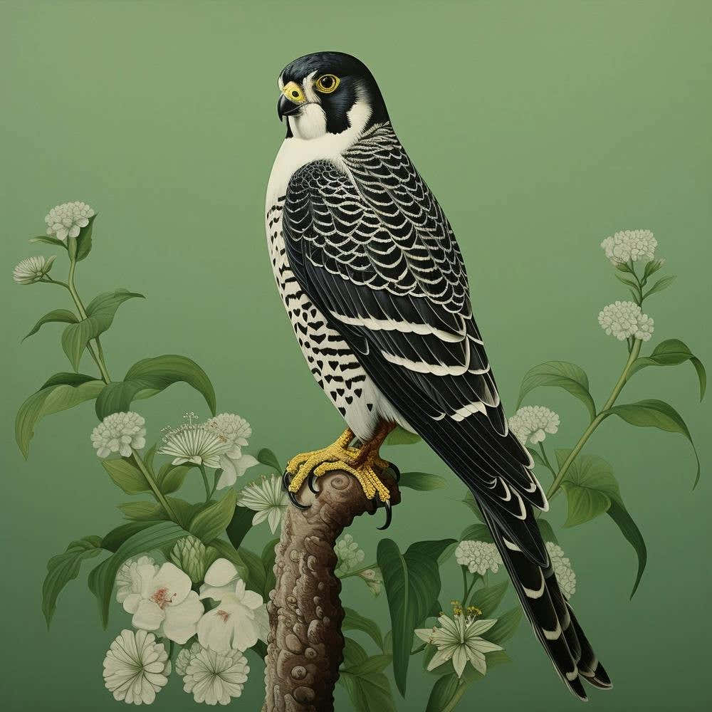 Ohara Koson Inspired Bird Painting American Kestrel 3 Square