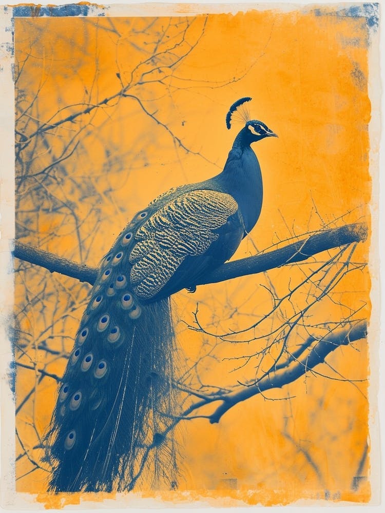 Orange & Blue Peacock Cyanotype Inspired 3