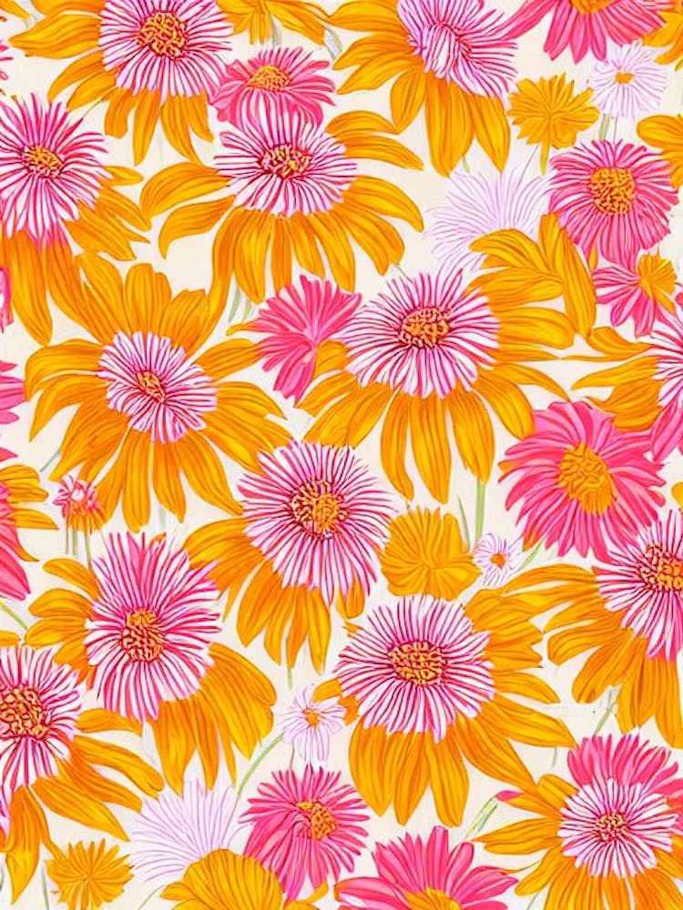 Yellow Coneflower Floral Print Warm Tones 1 Flower