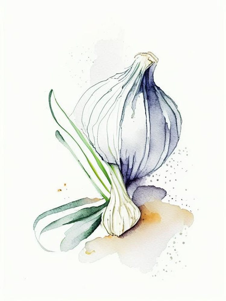 Aquarelle Minimaliste Ail et Herbes 2
