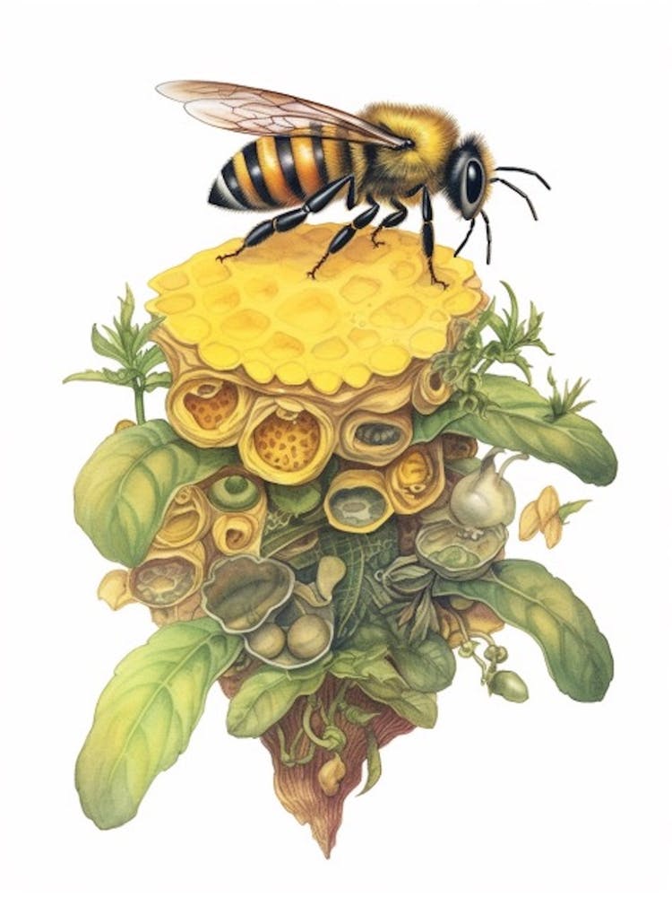 German Yellowjacket Bee Beehive Watercolour Illustration 1