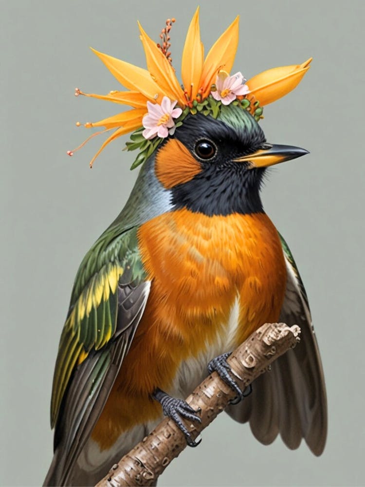 Vogel mit Blumenkrone