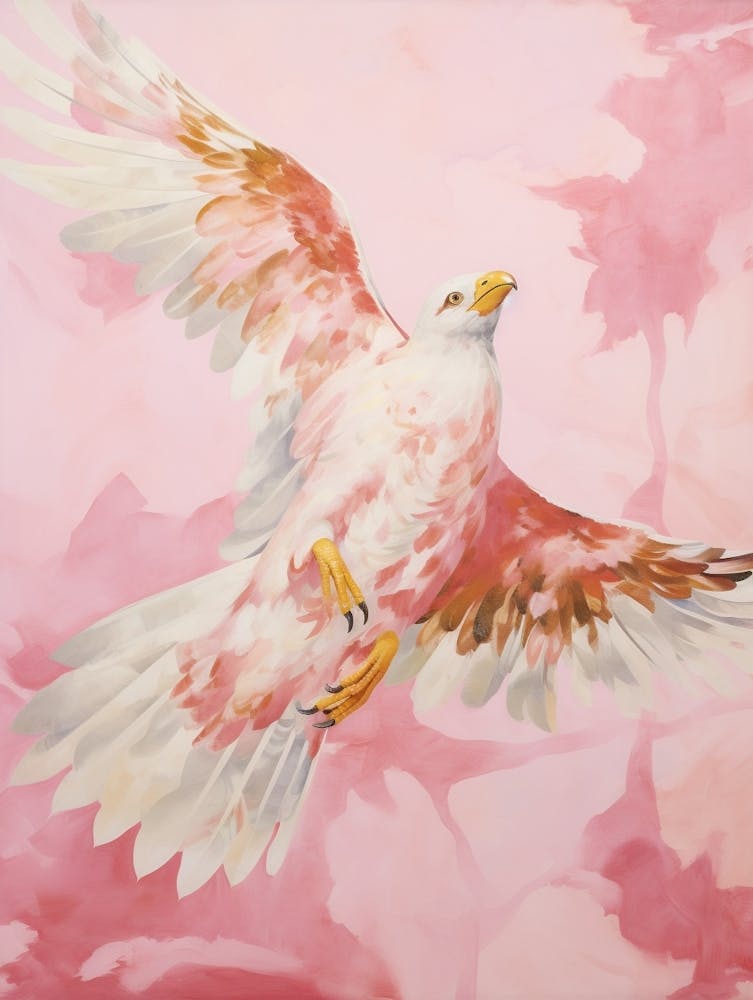 Pink Ethereal Bird Painting Golden Eagle
