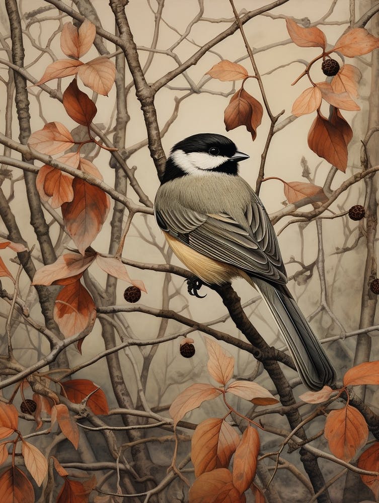 Dark And Moody Botanical Carolina Chickadee 2