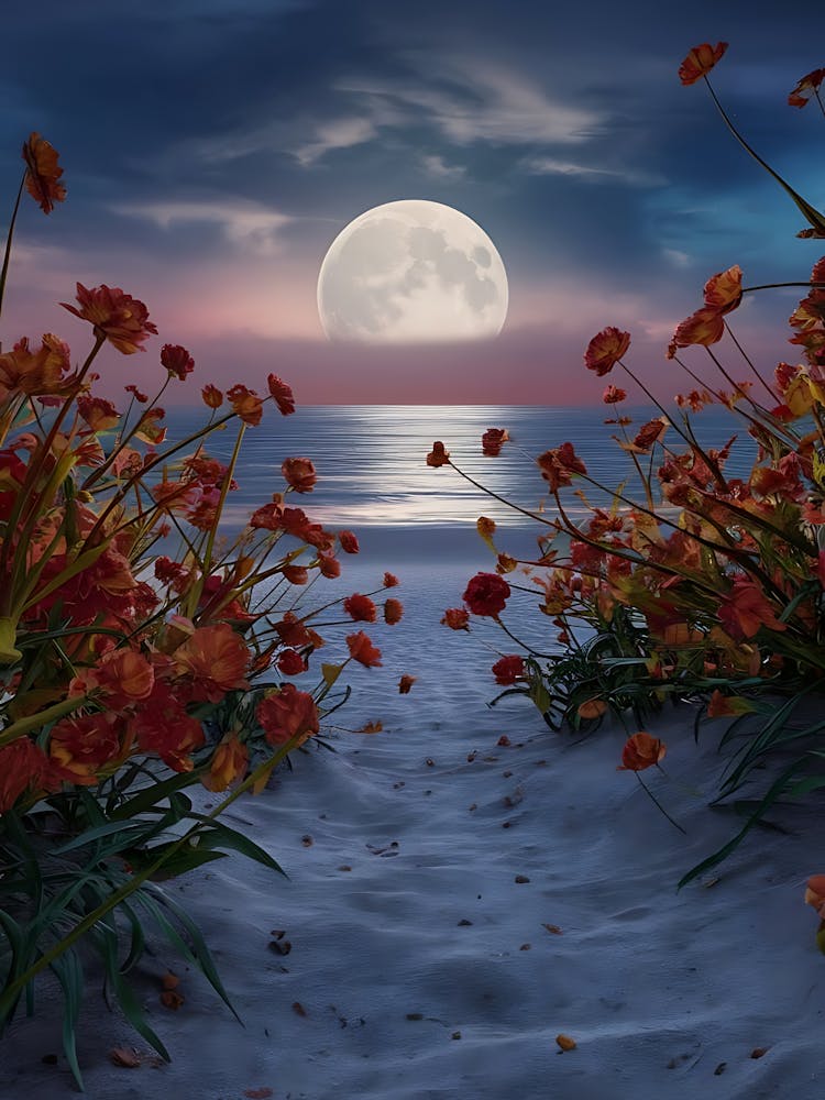 Moonlight Over Flowers