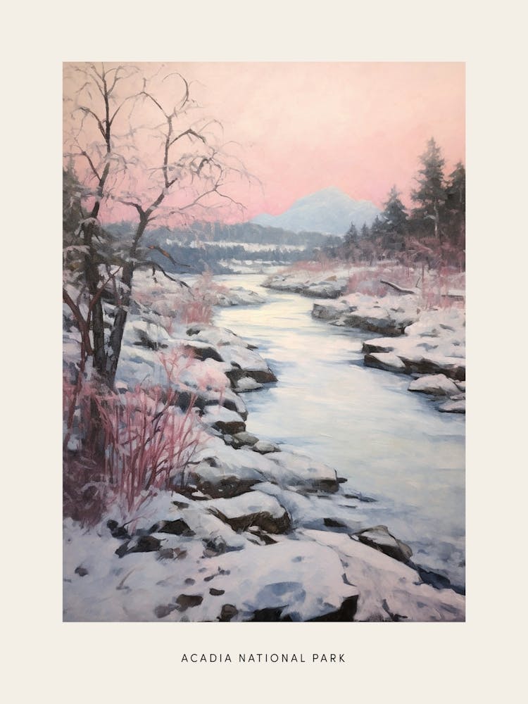 Dreamy Winter National Park Poster  Acadia National Park United States 1