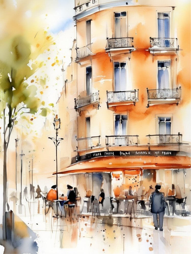 Watercolor Of A Cafe In Paris 7