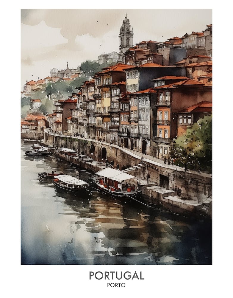 Porto, Portugal 3 Watercolor Travel Poster