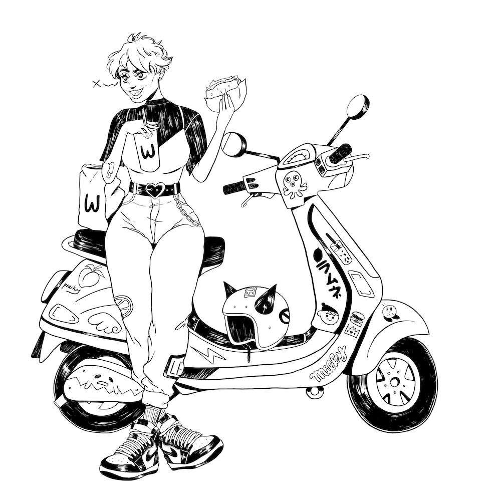 Vespa And Burgers Bw