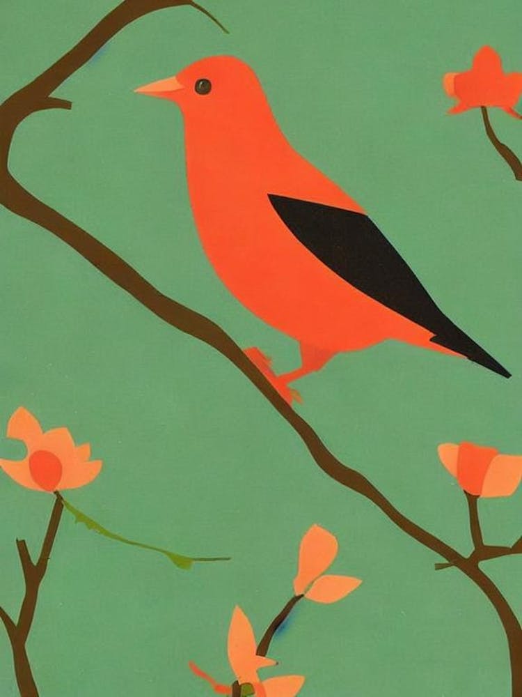 Blackbird Midcentury Illustration Bird