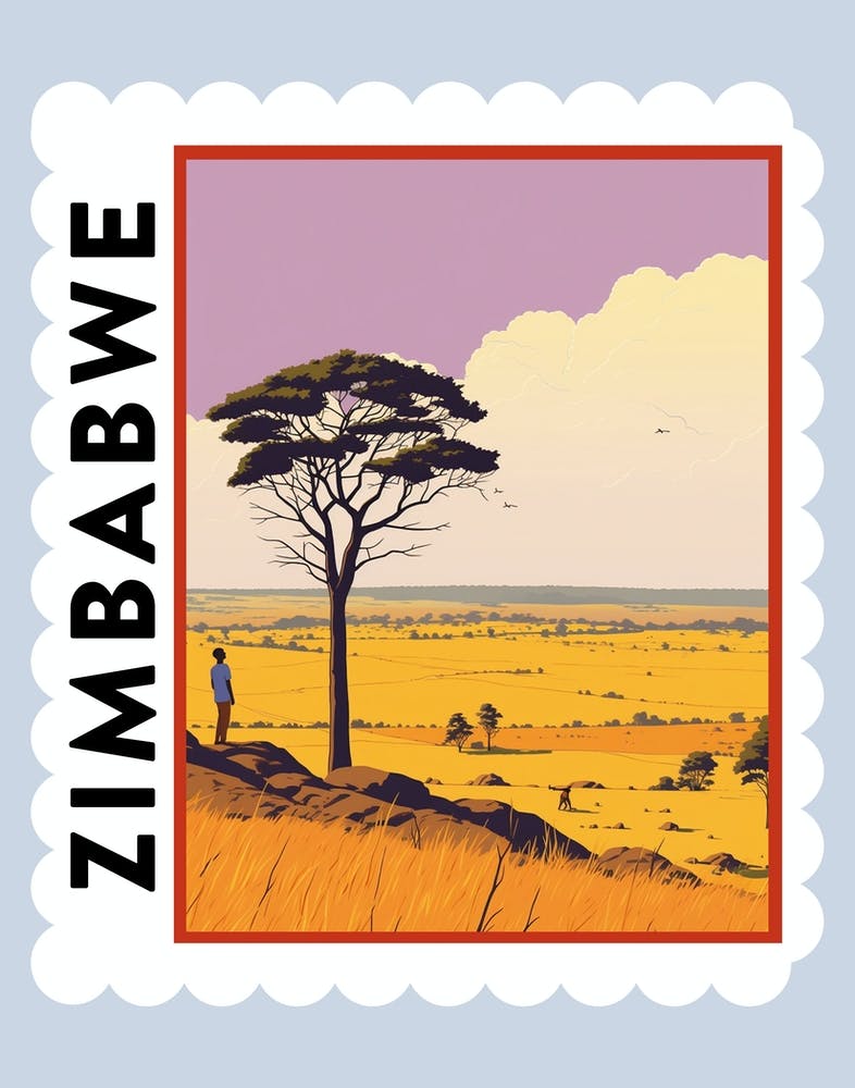 Zimbabwe 3 Travel Stamp Poster
