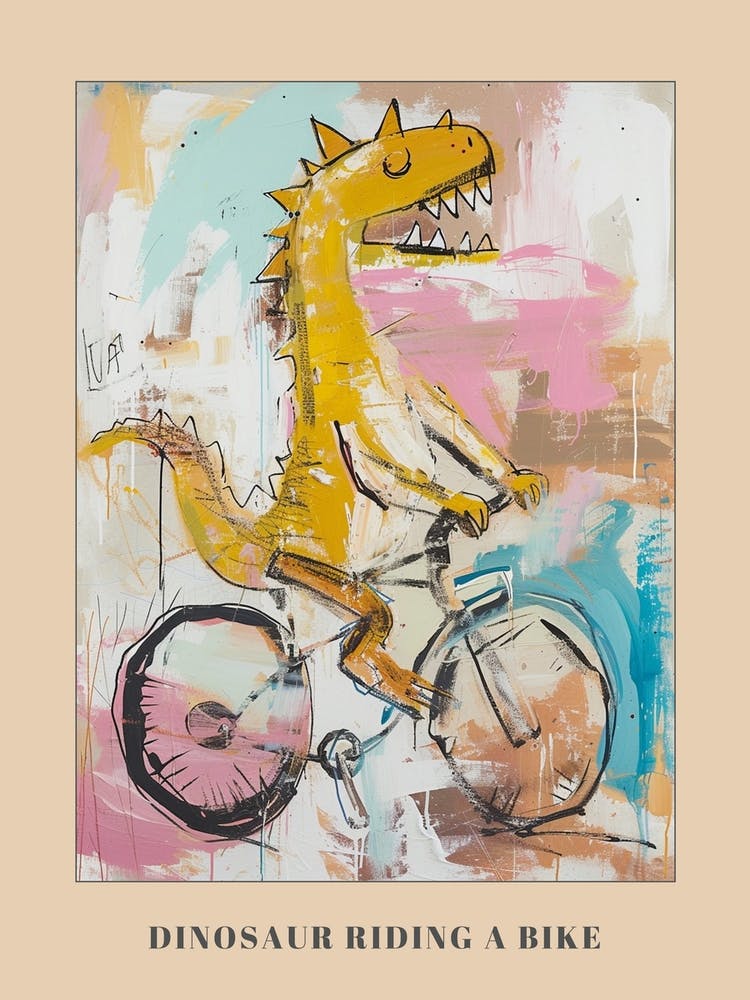 Grafitti Style Pastel Painting Dinosaur Riding A Bike 3 Poster