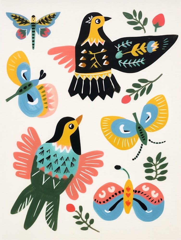 Folk Style Bird Painting Finch 3