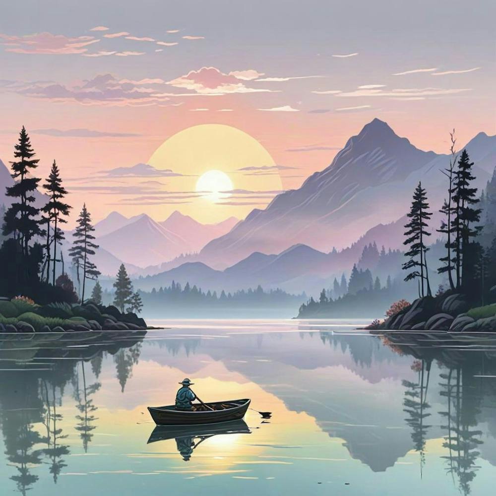 Lake With Boat In Mountain (2)