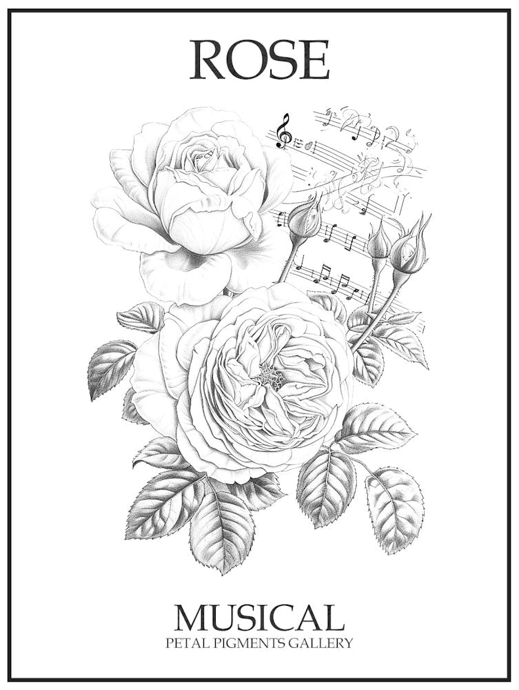 Rose Musical Line Drawing 1 Poster