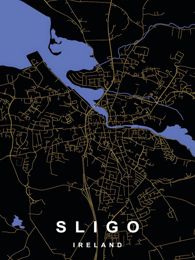 Sligo Ireland City Map Black and Gold
