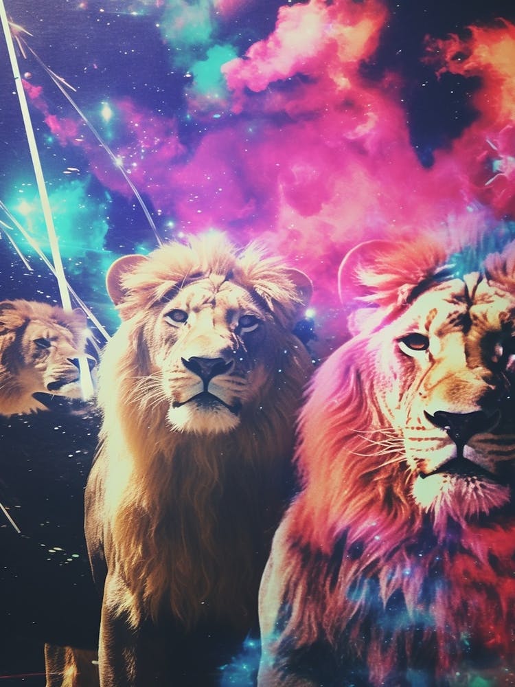 Lion Zodiac Retro Collage 1