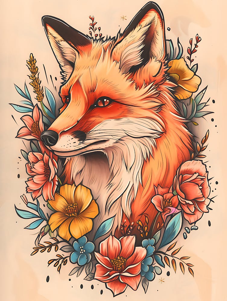 Erstaunlicher Rotfuchs mit Blumen 24