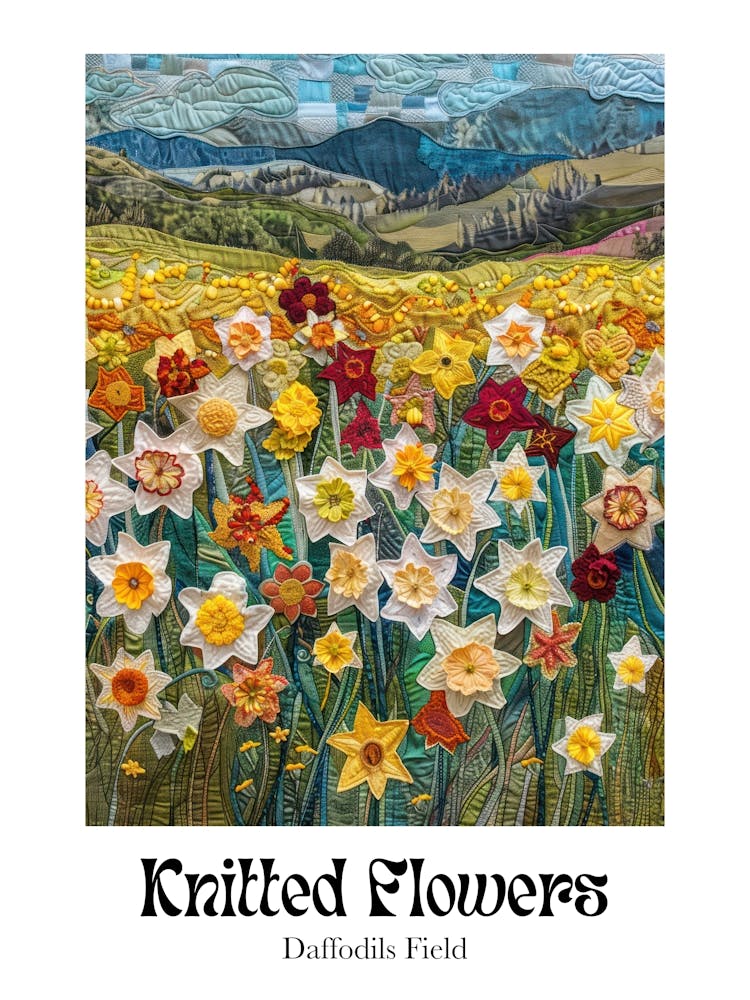 Knitted Flowers Daffodils Field 3