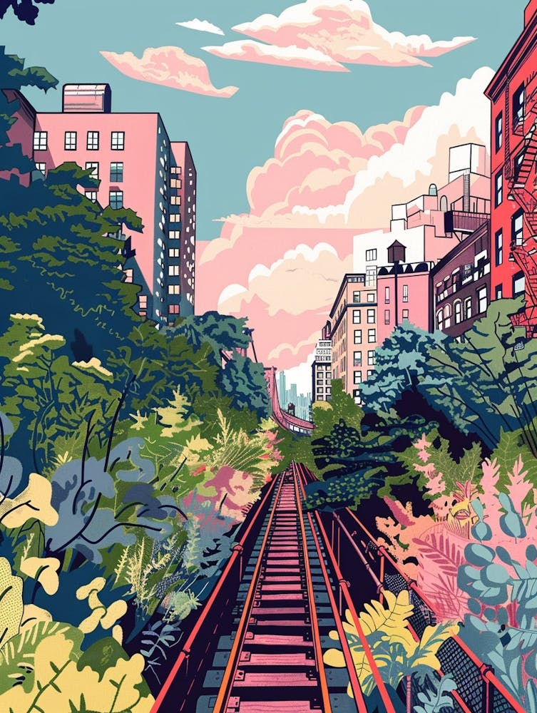 The High Line New York Colourful Silkscreen Illustration 1