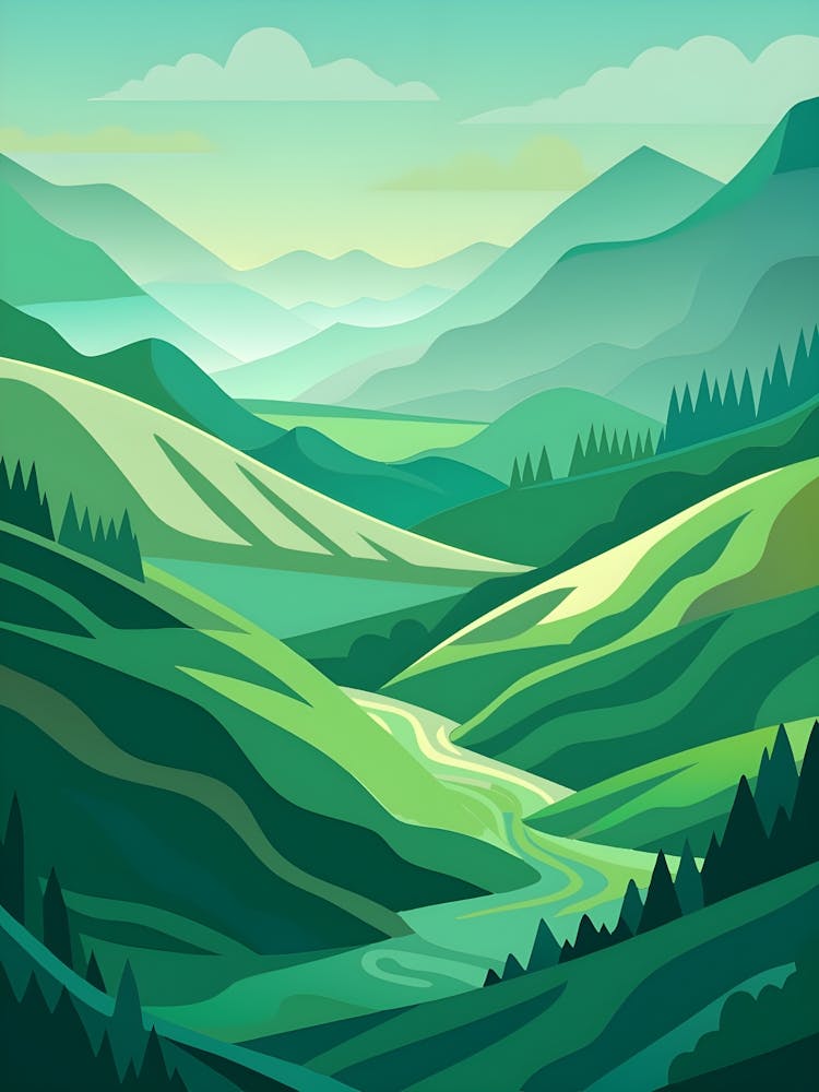 Illustration Vectorielle Paysage de Vallée Verte