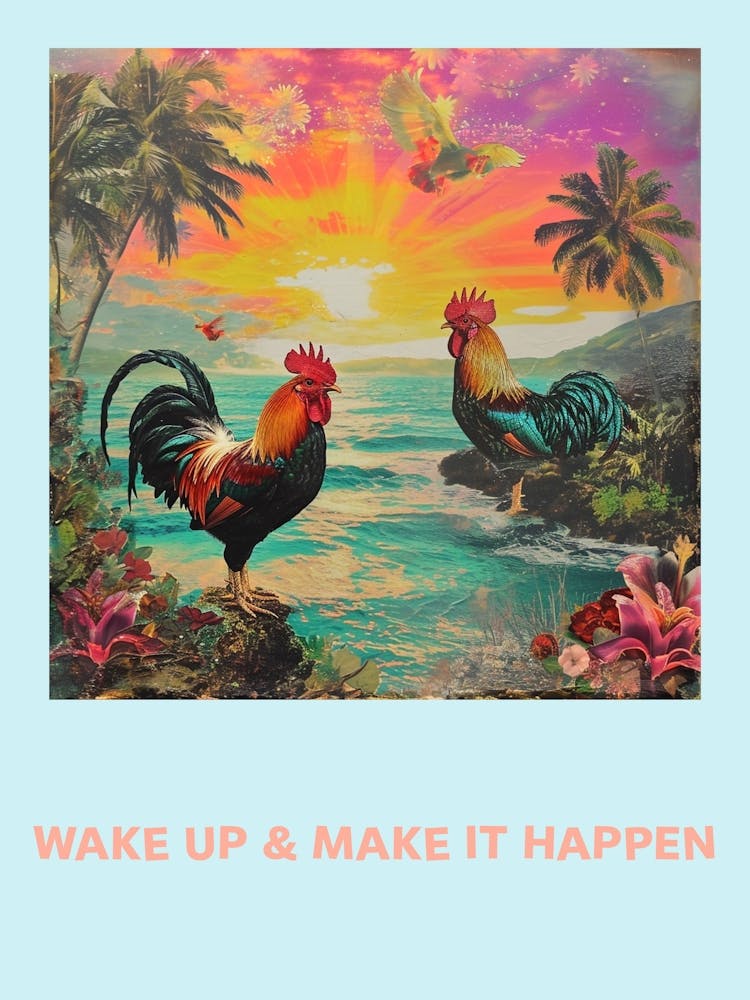 Wake Up & Make It Happen Rooster Collage Poster 3