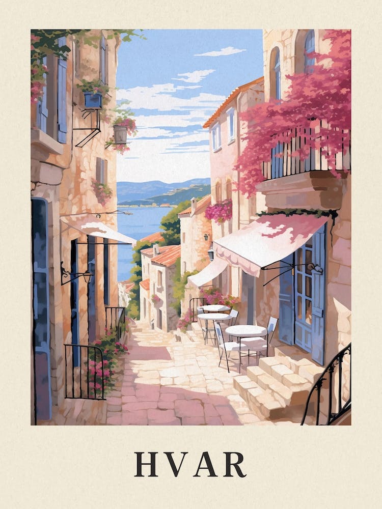 Hvar Croatia 1 Vintage Pink Travel Illustration Poster