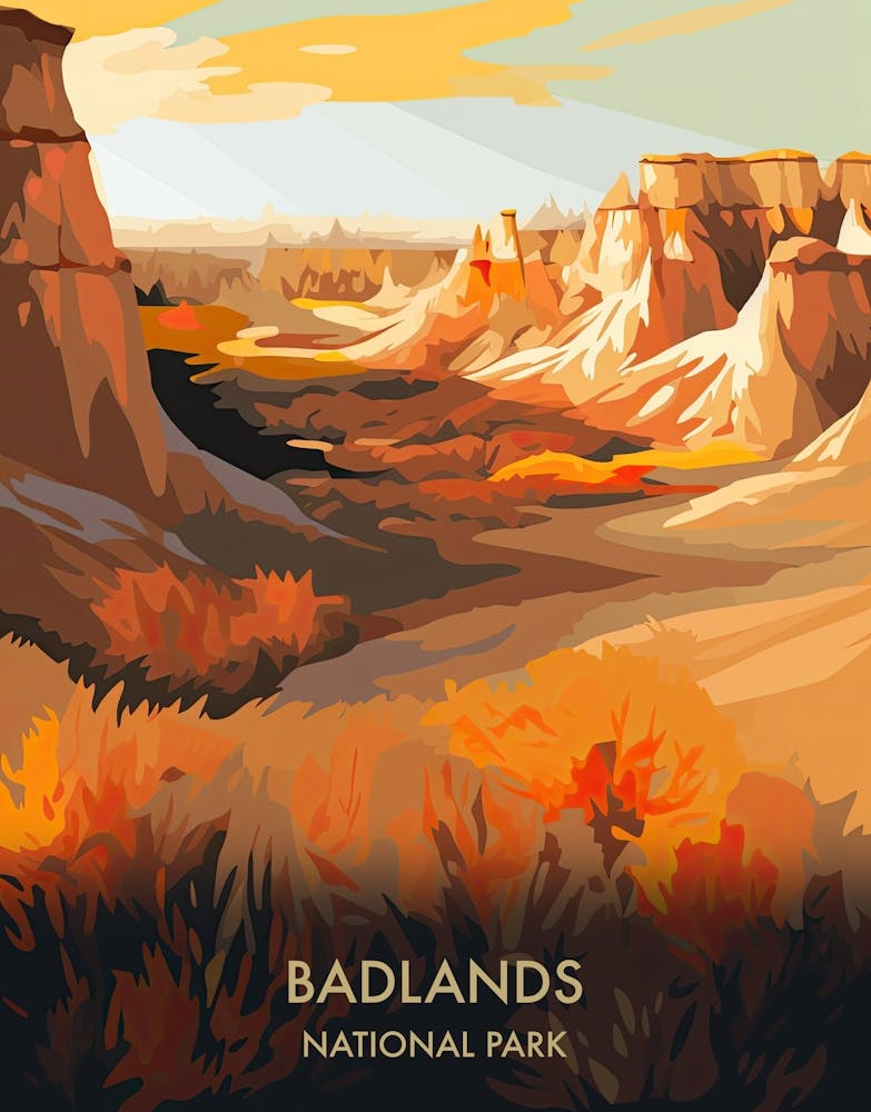 Badlands National Park Travel Poster Illustration Style 1