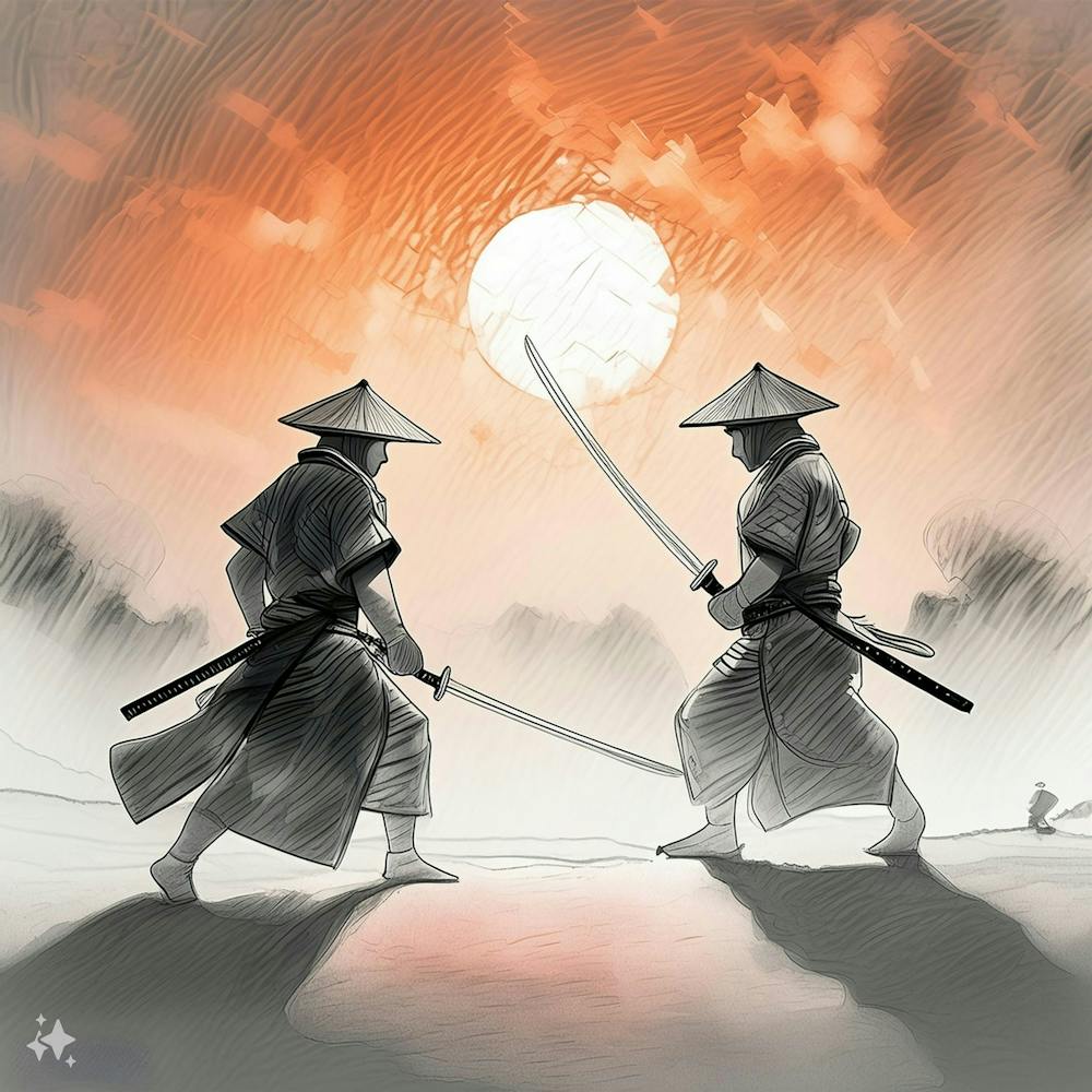 Samurai duel in the sunset 