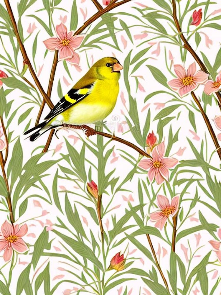American Goldfinch William Morris Style Bird