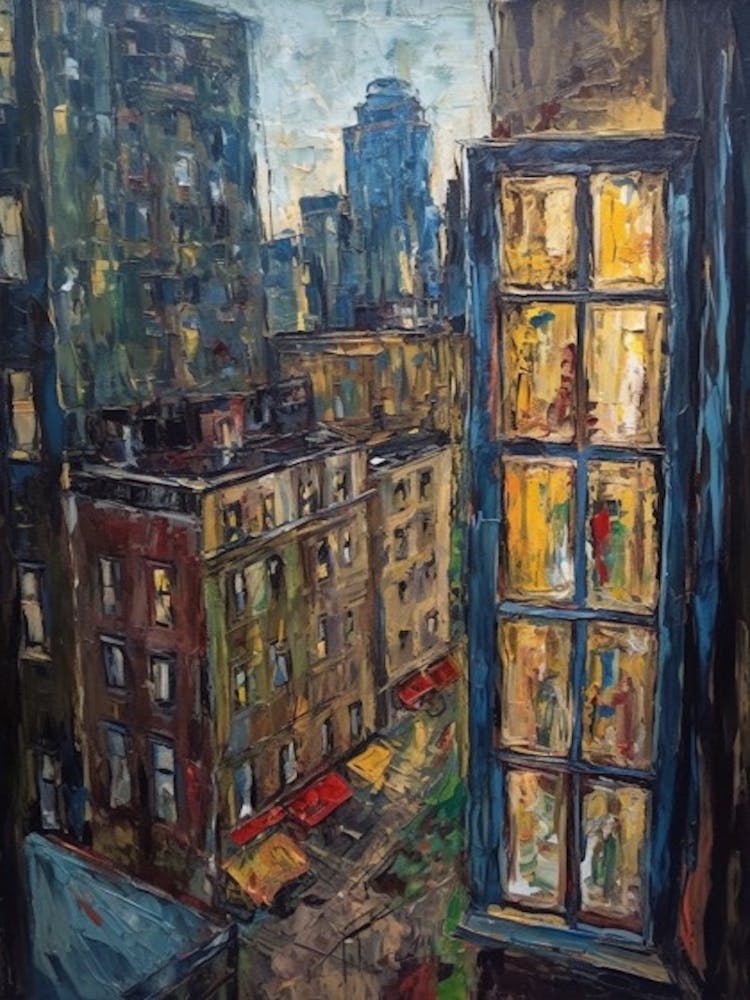 Window View Of New York In The Style Of Expressionism 1