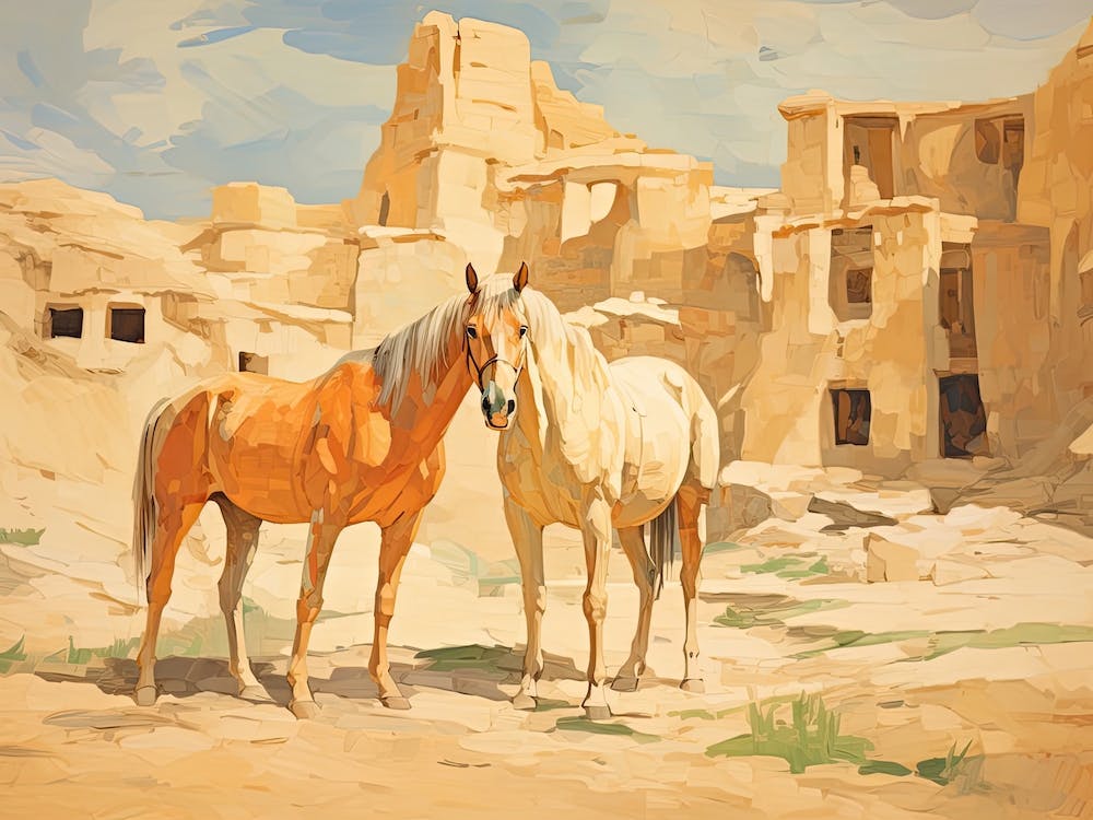 Horses Painting In Cappadocia, Turkey, Landscape 3