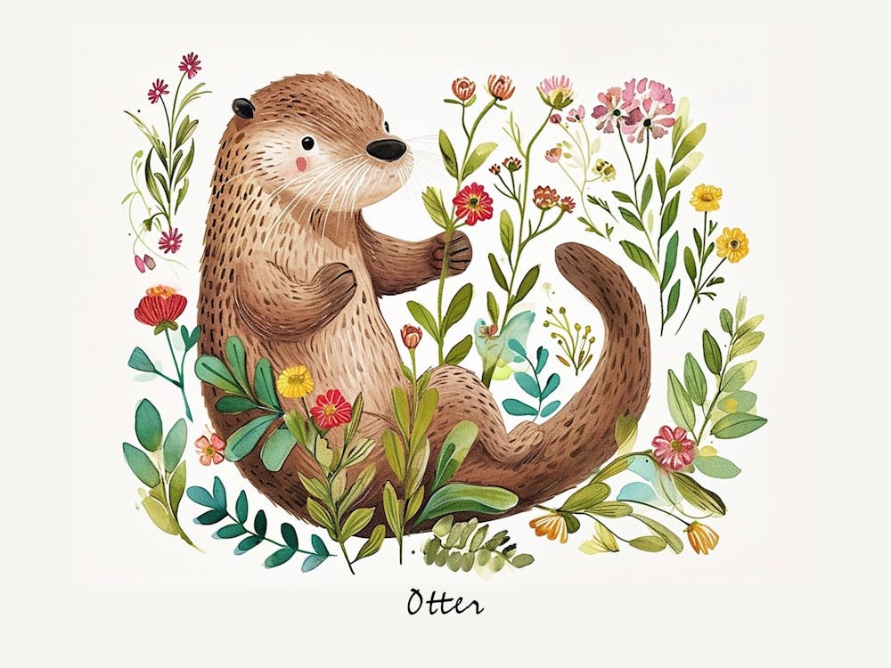 Petite Loutre Florale 1 Affiche